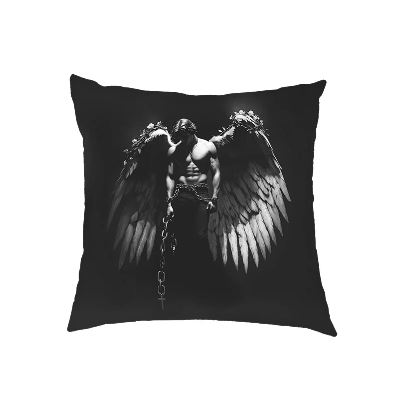 Fallen Angel Wings Print Throw Pillow Case Gothic Skull Pillowcase for Girls Sofa Bedroom Office Car Gift pillowcase