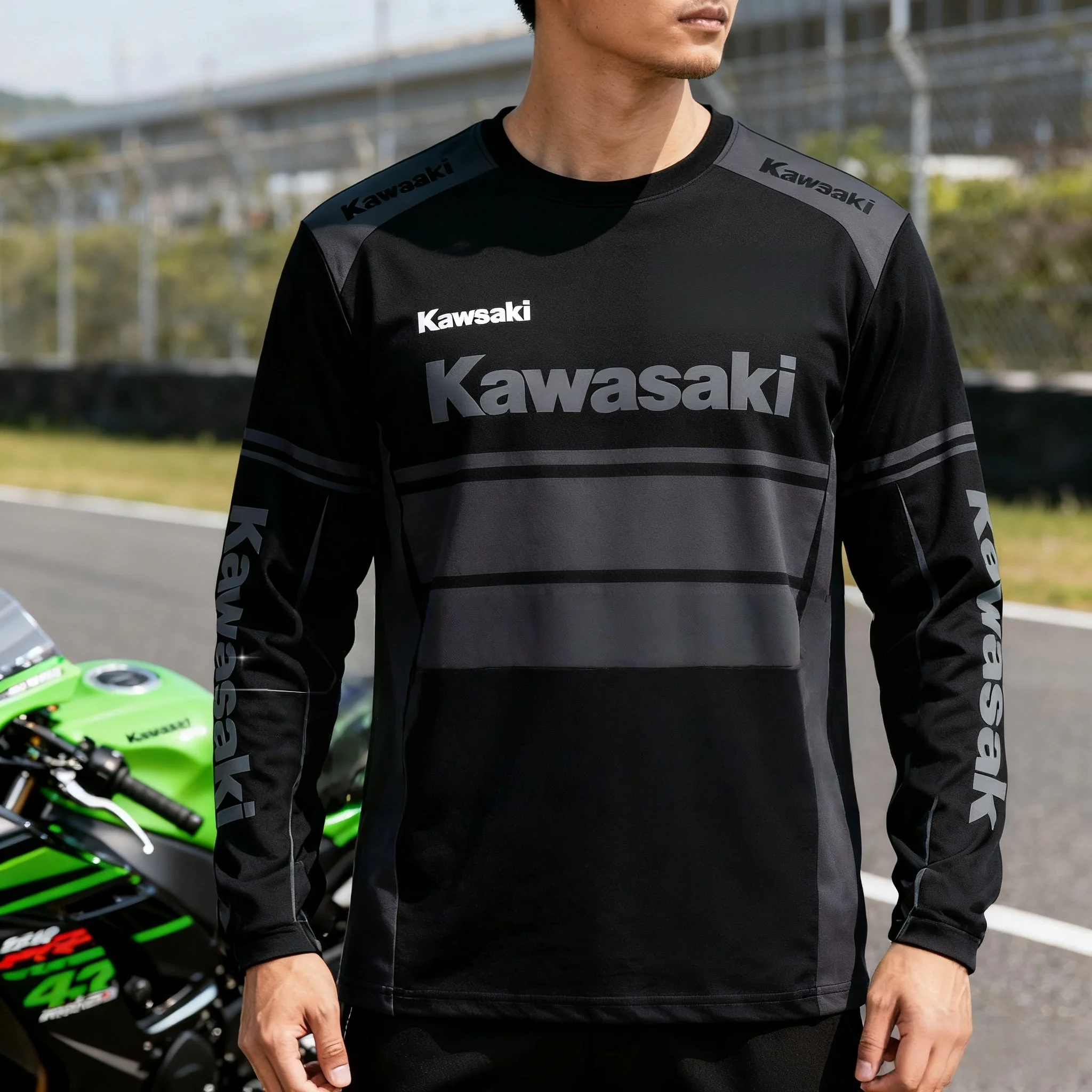 

2025 New Kawasaki Racing Team Motorcycle Racing Off Road Bicycle Riding Speed Dry T-shirt Men's Casual Fashion Long Sleeve Shirt