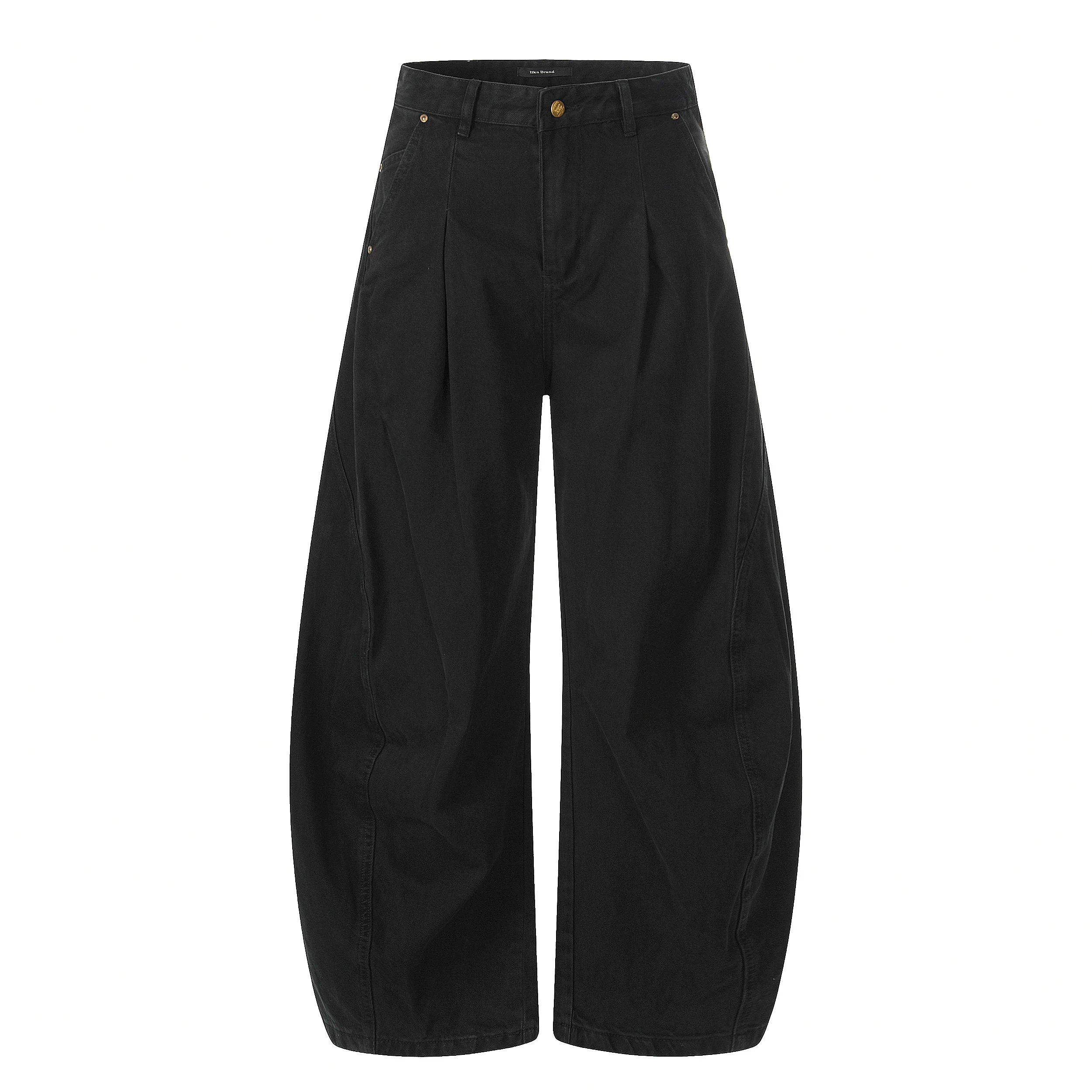 

Black GXFortune Denim Jeans Woven Straight Leg Trousers Folded Design Knife Shape Casual Pants for Men And Women