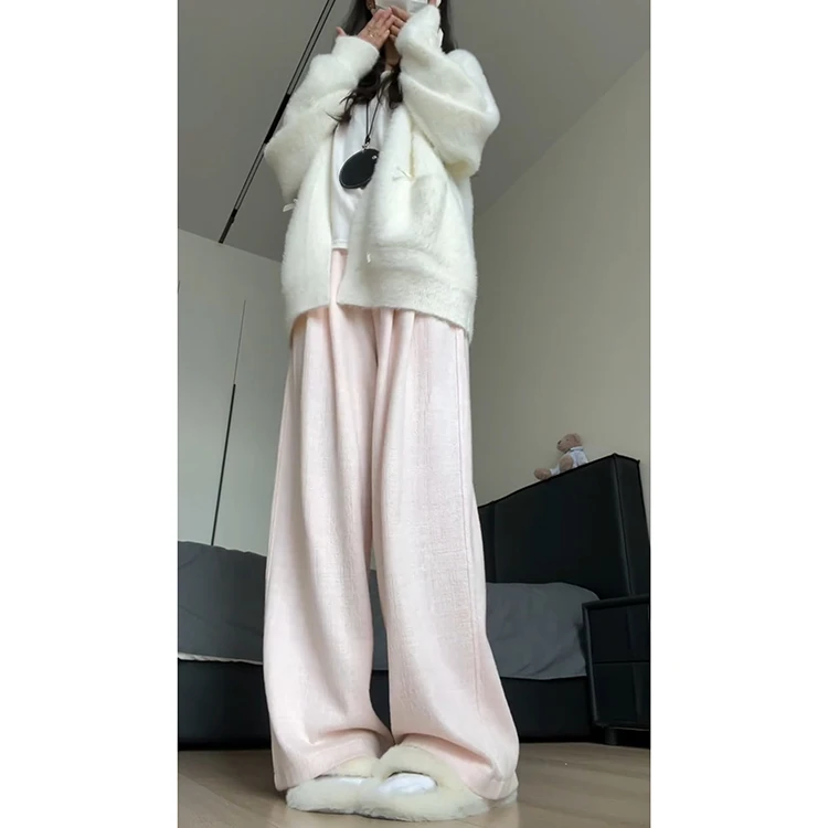 Calças Casuais Estilo Coreano para Mulheres, Primavera e Outono 2025, Novas Calças de Tecido Texturizado, Tamanho Pequ, Ca...