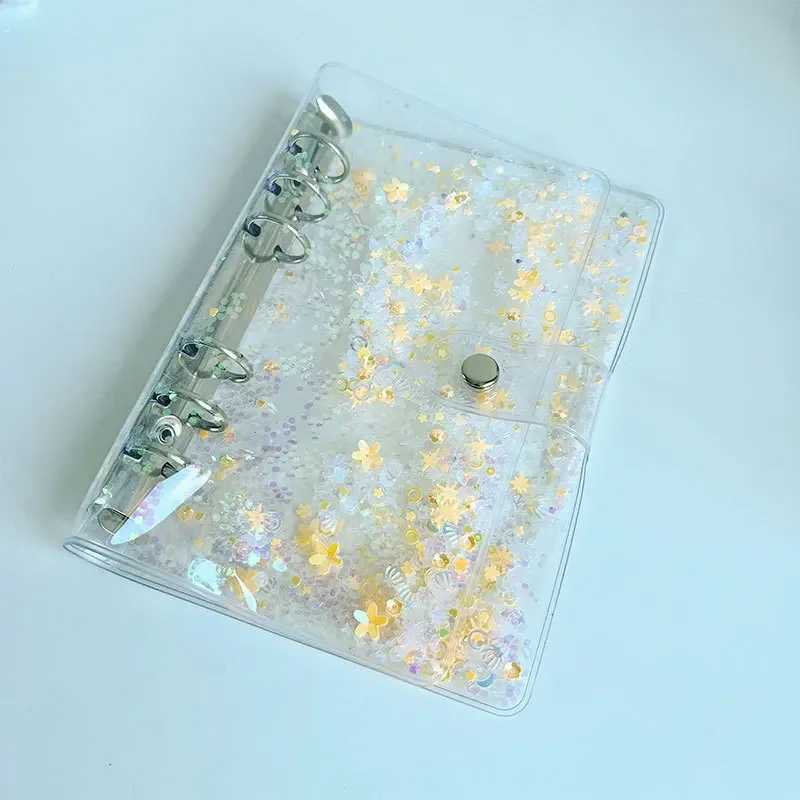 2025 A6 Glitter Bead Shell Transparent Notebook Planner Organizer Binder Books Journal Spiral Personal Clear Shell