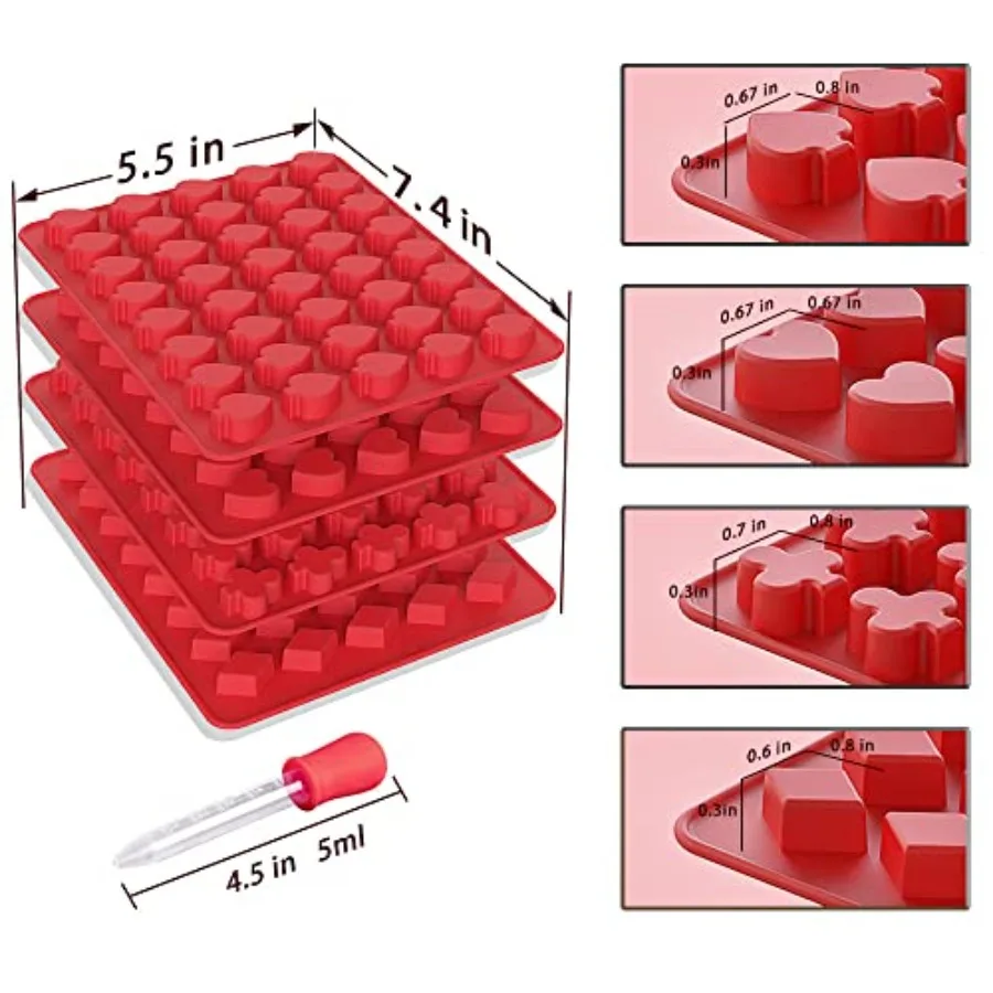 قوالب صمغ سيليكون 160-تجويف 4 عبوات - قوالب حلوى سيليكون غير لاصقة مع قطارة للحلوى والعلاجات