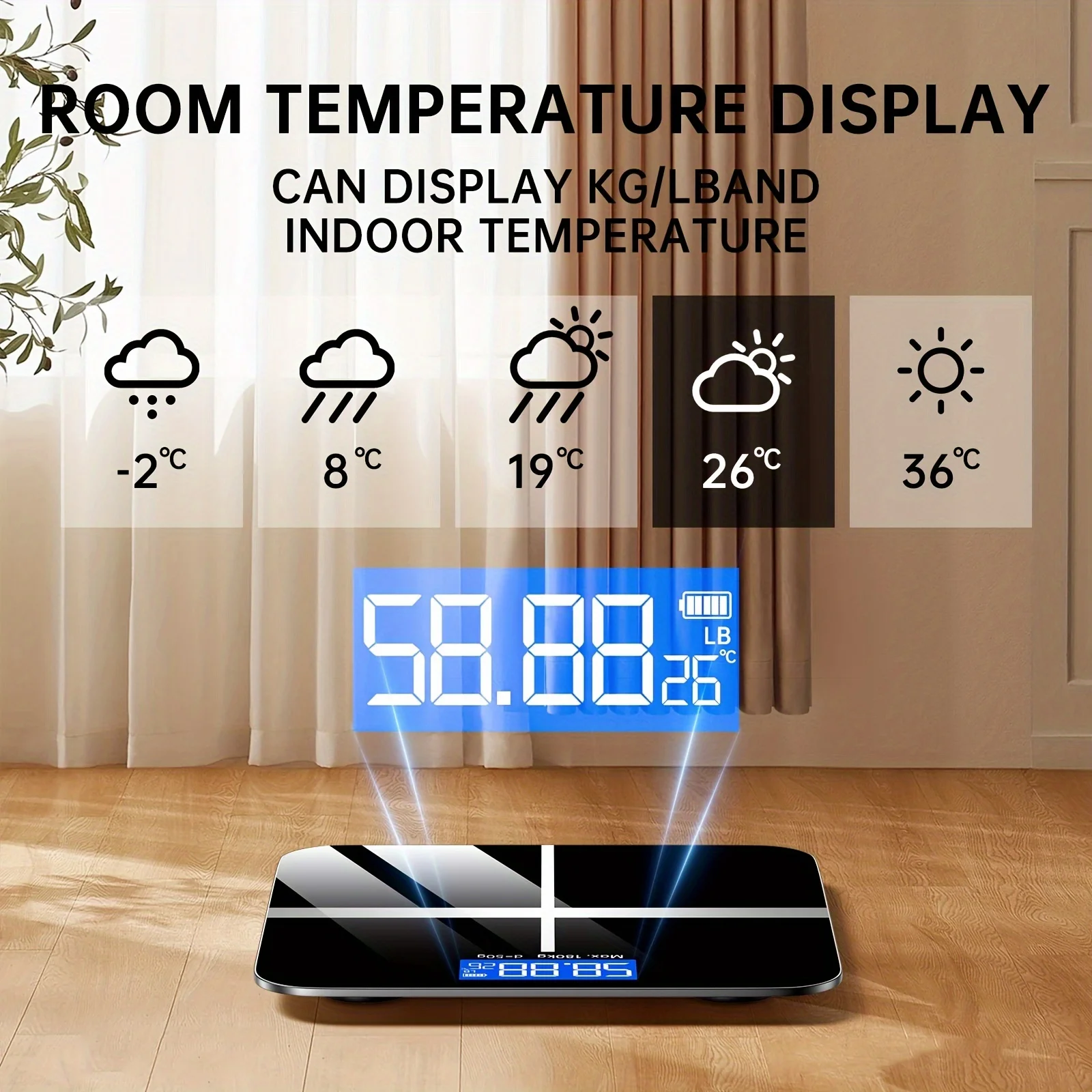 ميزان إلكتروني، ميزان حمام رقمي 396 رطل، ميزان وزن عالي الدقة، مع شاشة عرض LCD عالية الدقة وعرض درجة الحرارة