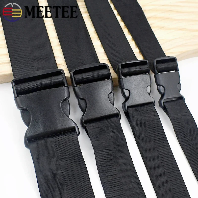 5Set Meetee 20-50mm Nylon Webbing and Black Plastic Release Buckles Bag Strap Adjust Clasp Ribbon Tape DIY Sewing Accessories