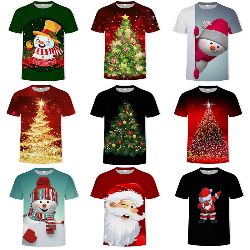 

Christmas Tree T-shirt 3d Snowman Print T Shirt Summer Men's Oversized Short Sleeve Tops Tees Men's Designer Clothes