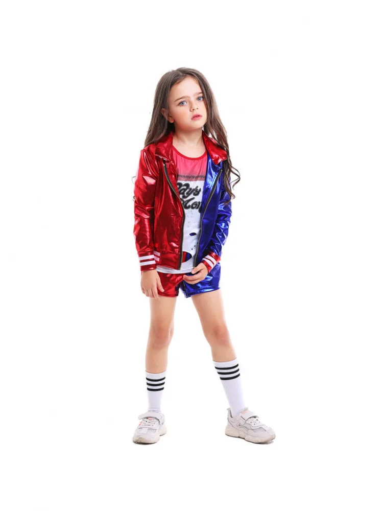 

Halloween Children's Gold Stamp Circus Clown Red Blue Cosplay Party Costume Stage Performance Outfit Set Polyester Material