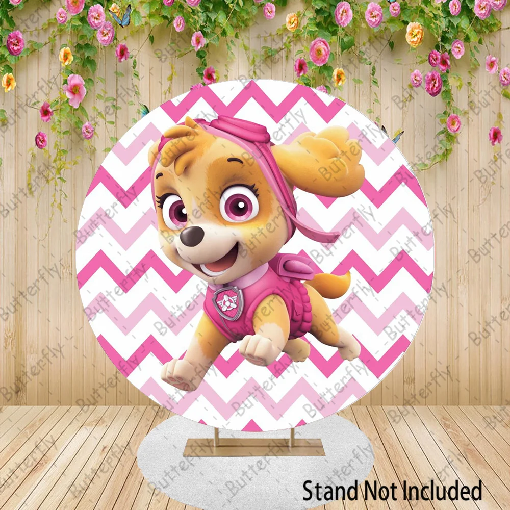 Chase Marshall Skye Everest Rocky Zuma Backdrop  Rescue Dog Paw Patrol Cartoon Round Photography Baby Shower Background Banner