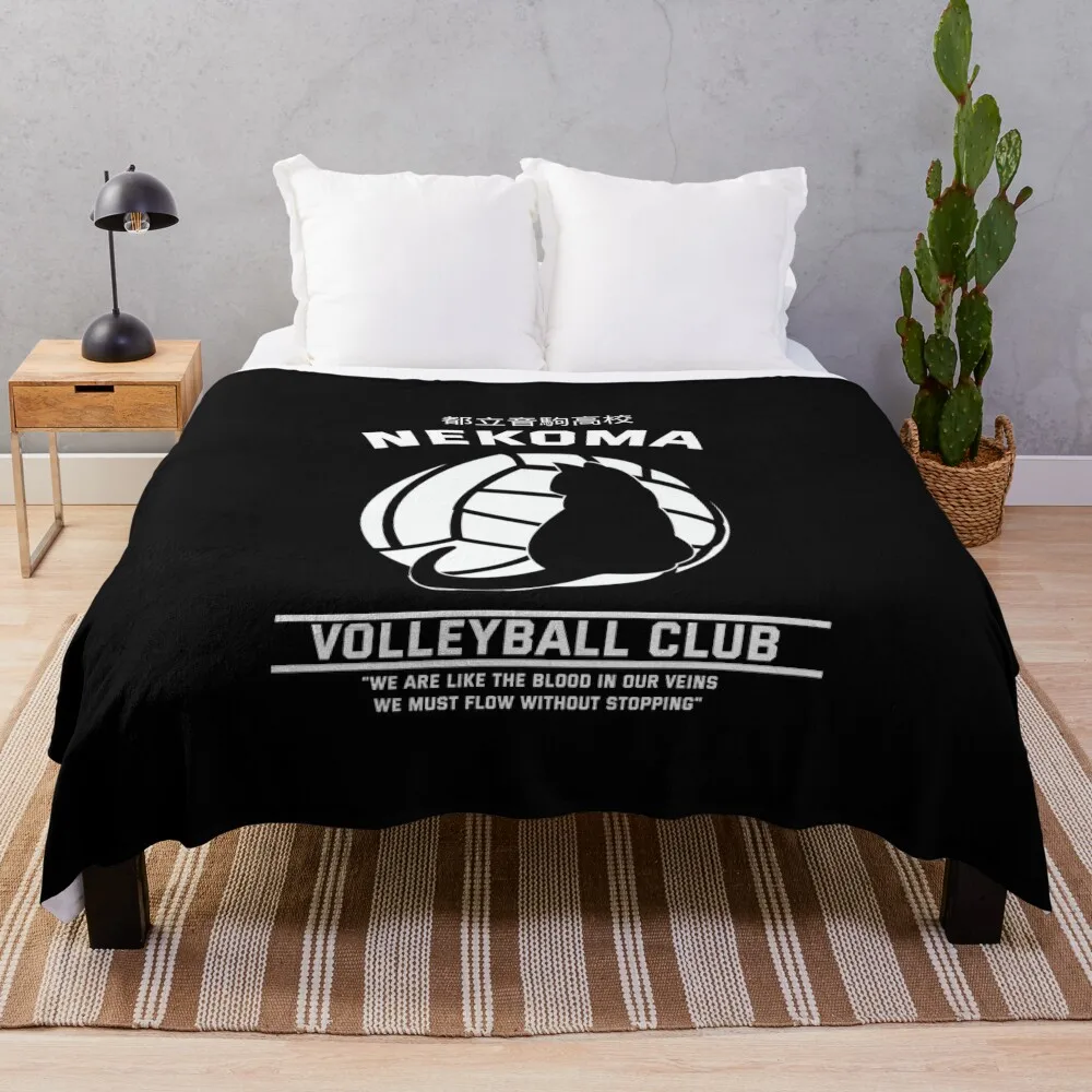 Haikyuu!,Nekoma High School Volleyball Club, White Text Throw Blanket Kid'S Blanket Multi-Purpose Sofa Quilt