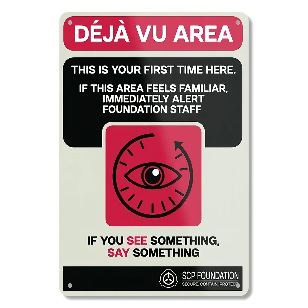 Vintage SCP Deja Vu Metal Wall Sign - Retro Foundation Staff Alert Decor for Living Spaces, Bedrooms & More Indoor/Outdoor Us