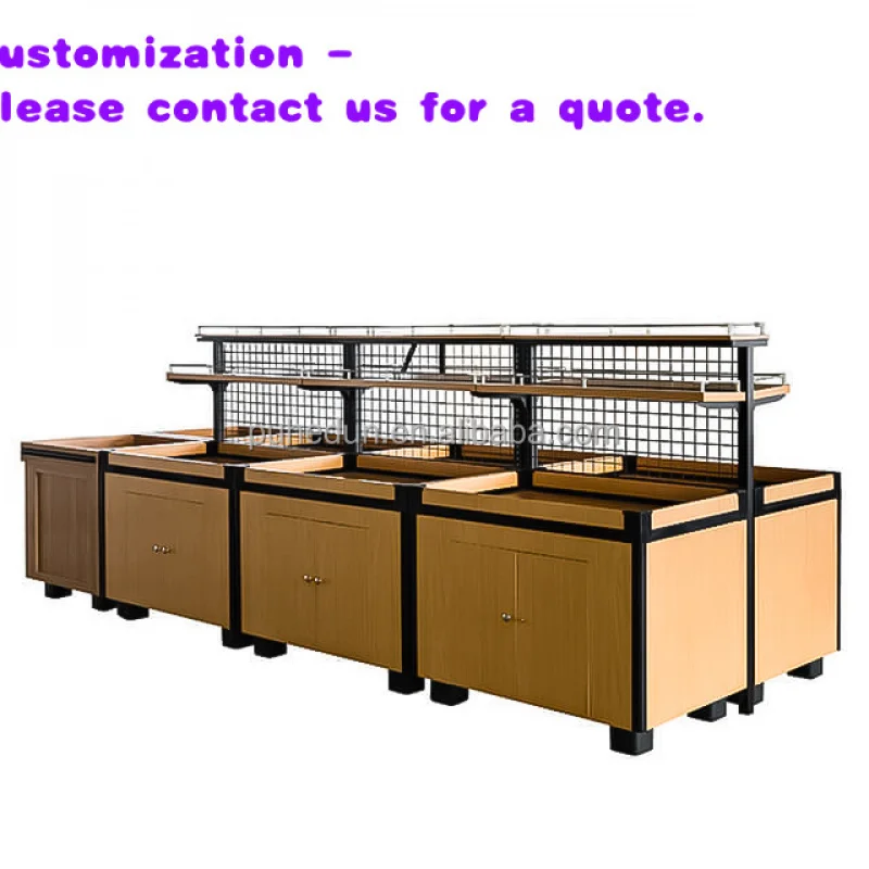 custom.Supermarket Heavy-Duty Double-Sided Display Stand Fruit and Vegetables Large Storage Space Rack Made of Wood