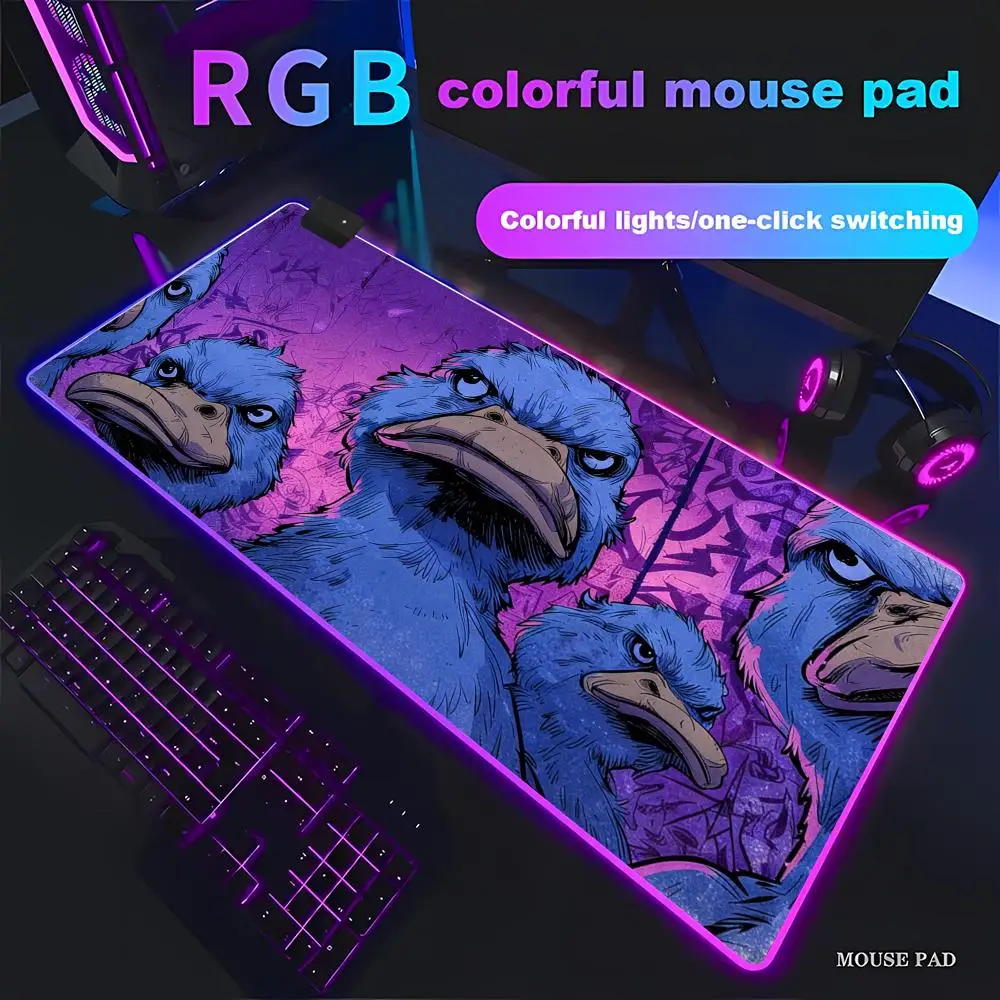 

HYBXAXC Angry Duck Doodle Fun Design Mouse Pad RGB Gaming Mouse Pad HD Gamer Large LED Light XXL PC Computer Non-slip