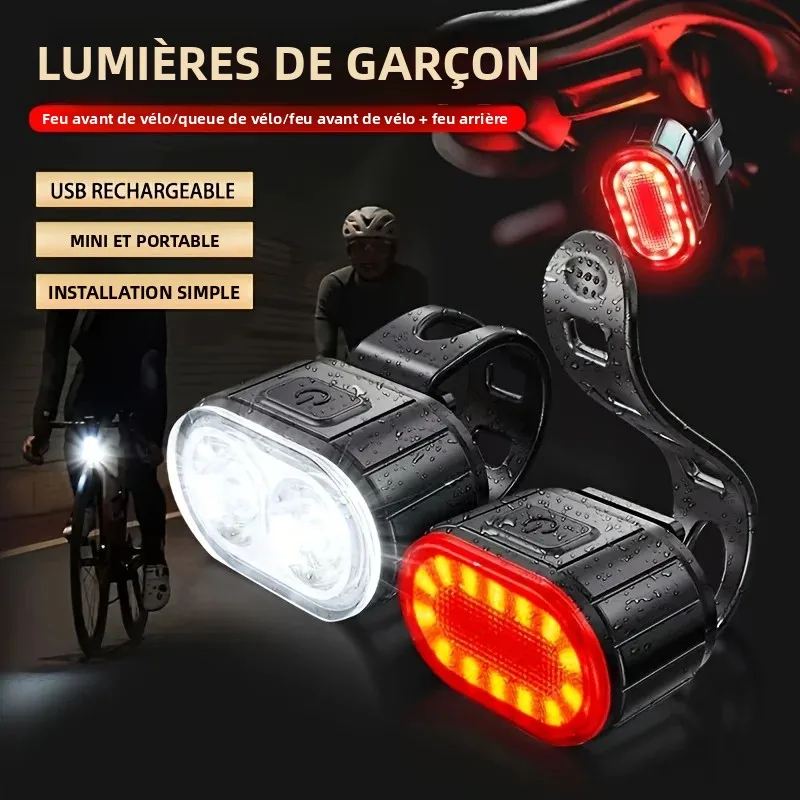 Feu avant et arrière de vélo Rechargeable, phare LED, plusieurs Modes d'éclairage, chargement USB type-c pour la sécurité de la conduite nocturne