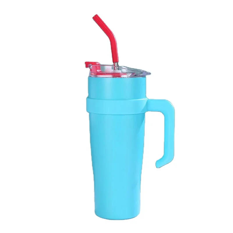 وصول 40 أوقية بهلوان عزل الصوت زجاجة محمولة من الفولاذ المقاوم للصدأ مع غطاء مقبض وأوقية من القش Termo para agua caliente