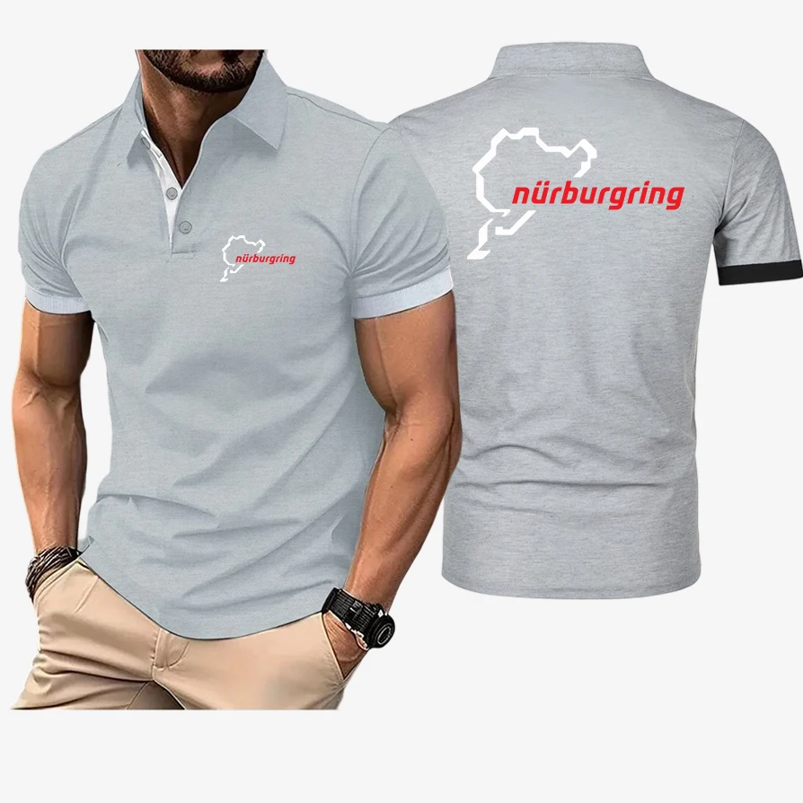 2026 The Racing Track Nurburgring Logo Print Summer Plus Size Short Sleeve Men's Polo Shirt Solid Color Casual Pullover T-shirt