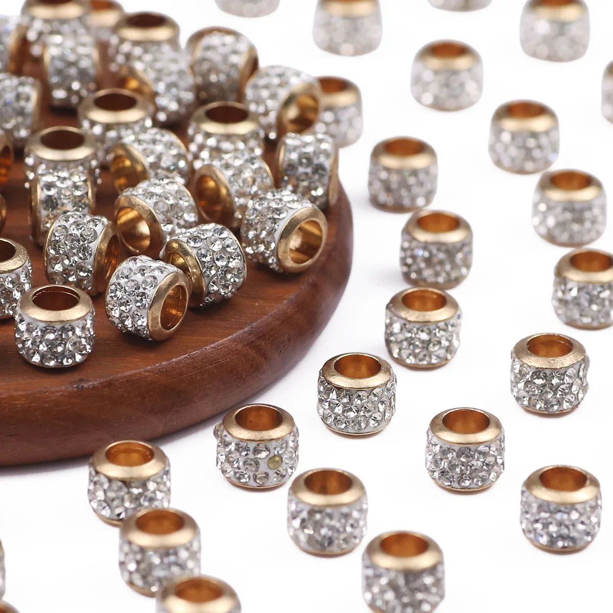 9x7mm Glass Cylinder Bead with Large Holes White Diamond Gold-Edged Handmade DIY Suitable Jewelry Making Beaded Accessories