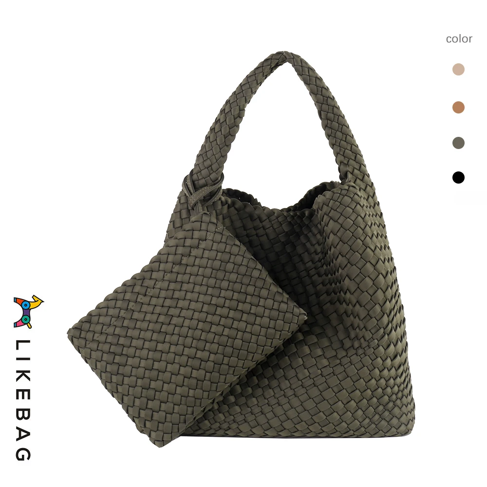 LIKEBAG Fashion Women Woven Bag Shoulder Handbag Neoprene Woven Bag Large Capacity Tote Bag With Woven Clutch Bag