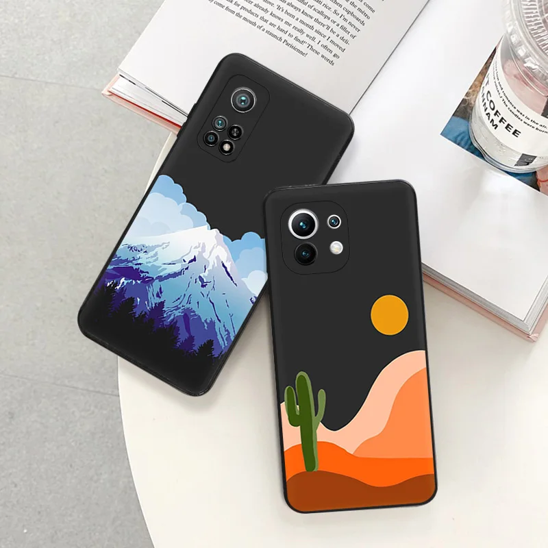 Phone Case For Redmi 10C 10A Note 11 Pro 10 10s 11s Snow Mountain Volcano dune Xiaomi 10t 11t Lite Black Soft Protective Cover