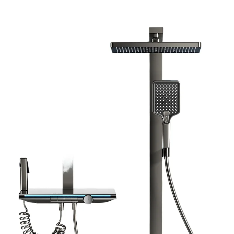 

Large main body square shower set, bath, pressurized nozzle, constant temperature digital display, household gun, gray shower.