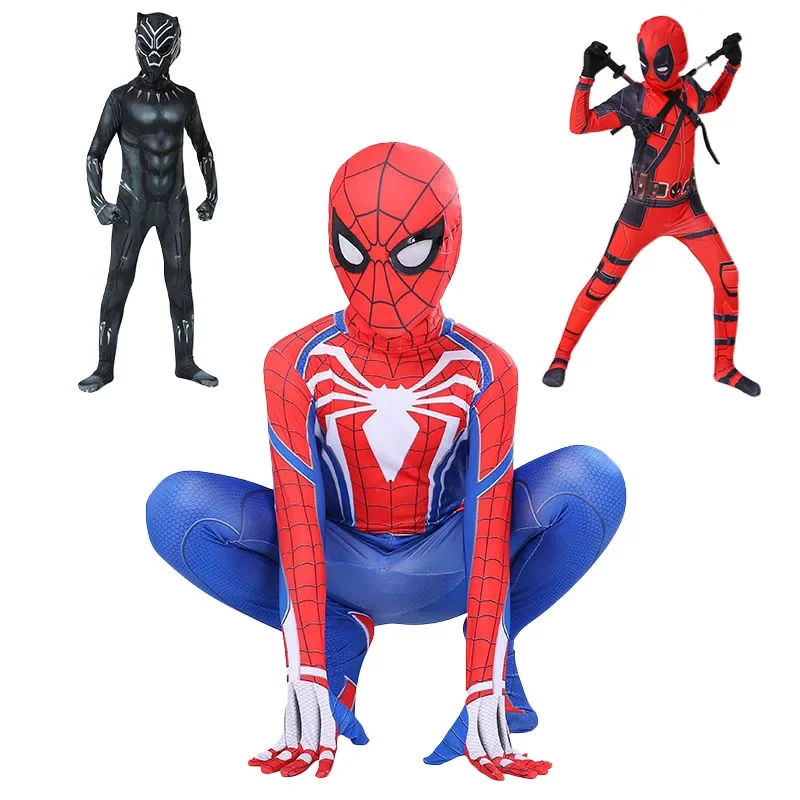 35-70in Adult Deadpool Costume Men Kids Cosplay Spider-Man Jumpsuit Black PantherAccessories Superhero Halloween Costume Child