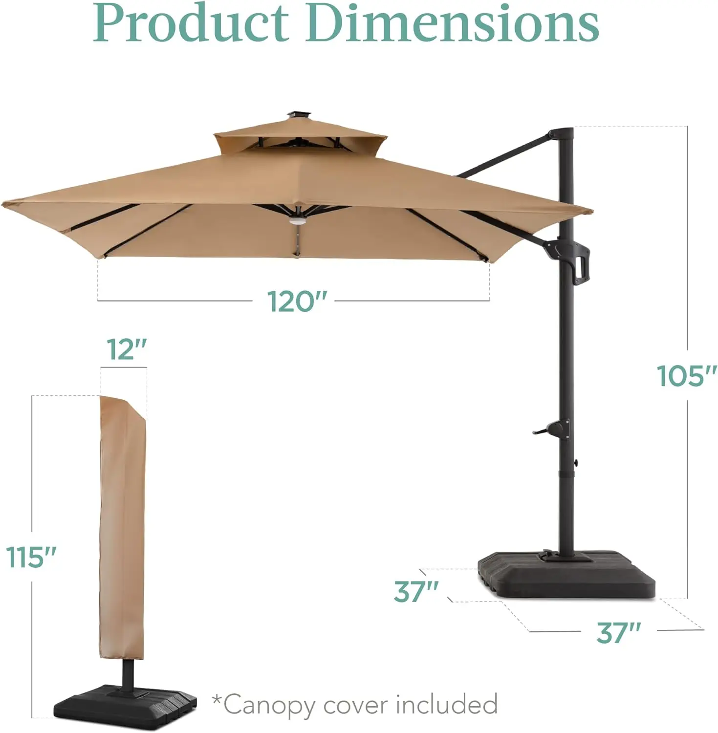 Sombrilla Cantilever para Patio con luces LED solares, parasol colgante Offset para exteriores, Patio trasero, rotación de 360