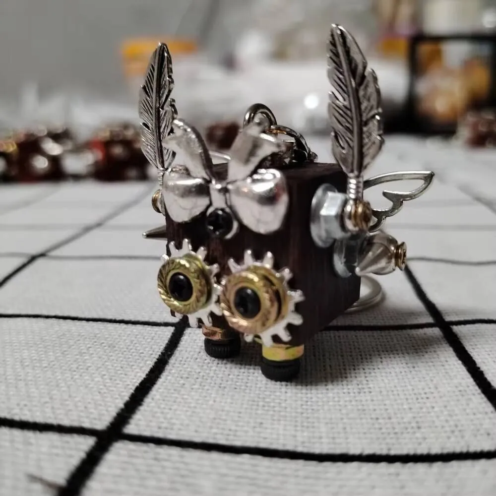 

Handmade Steampunk Robot Wooden Keychain Vintage Carved Hanging Ornament Unique Cute Gift for Men and Women