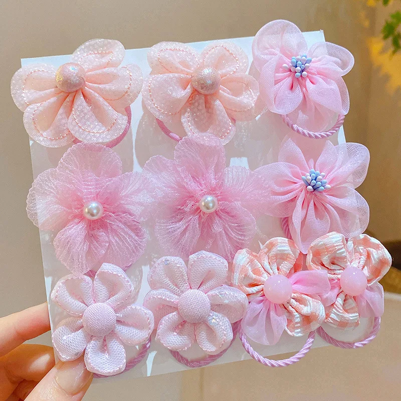 10Pcs Cute Flower Baby Elastic Hair Bands Lace Elastic Girl Rubber Bands Hair Ropes princess Headwear Children Hair Accessories