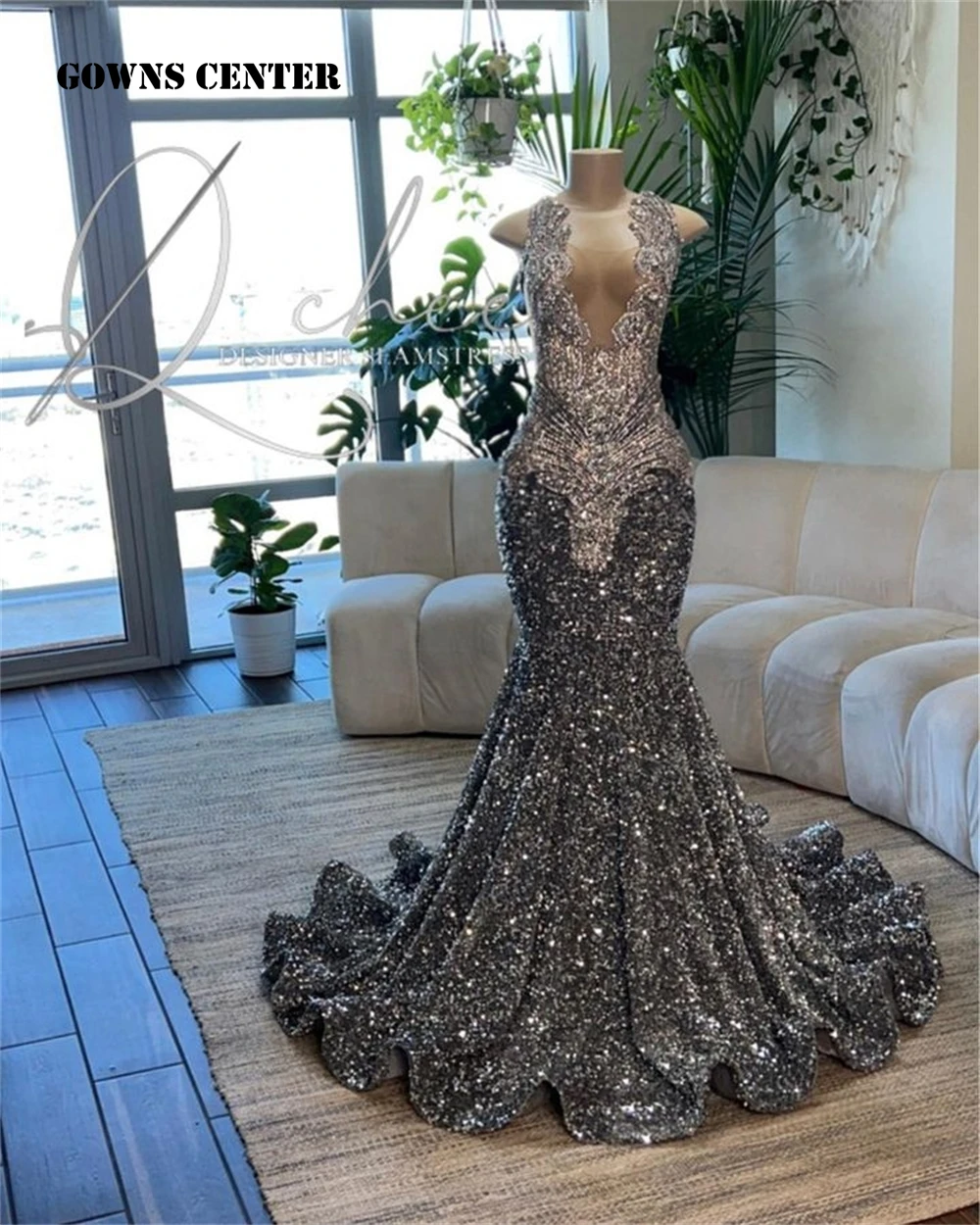 Designer Grey Sequin Mermiad Prom Dress For Black Girl Valentine's Day Evening Dress Wedding Party Gown Elegant Customized