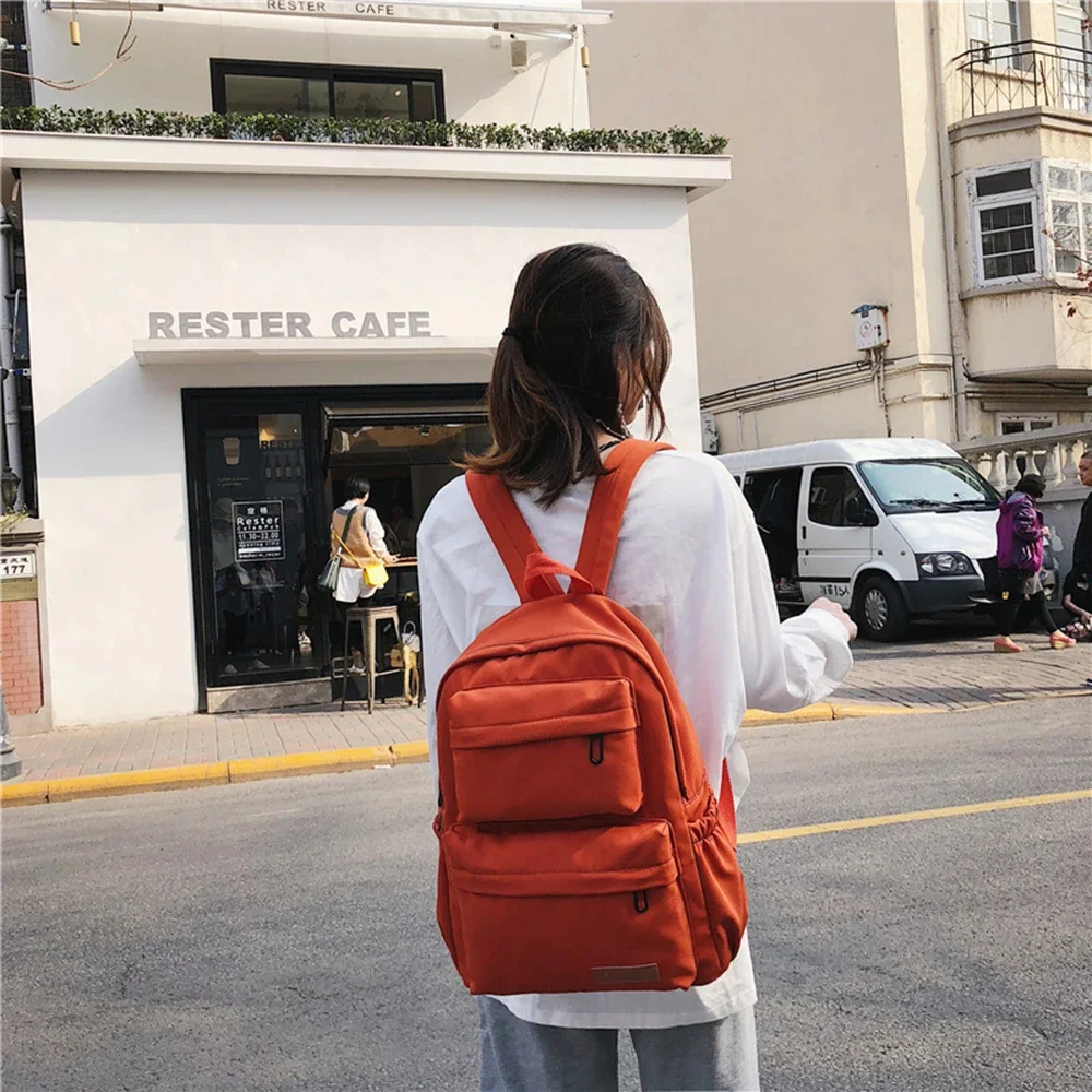 2021 New Korean Large-capacity Outdoor Backpack Boys Girls Solid Color School Bag Female Wear Oxford Cloth Student Backpack