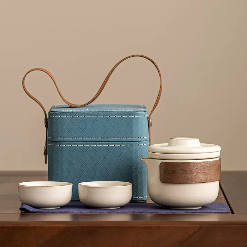 Ruyao Travel Tea Set One Pot and Four Cups for Outdoor Tea Making and Drinking Business Souvenirs Chinese Luxury Tea Ceremony