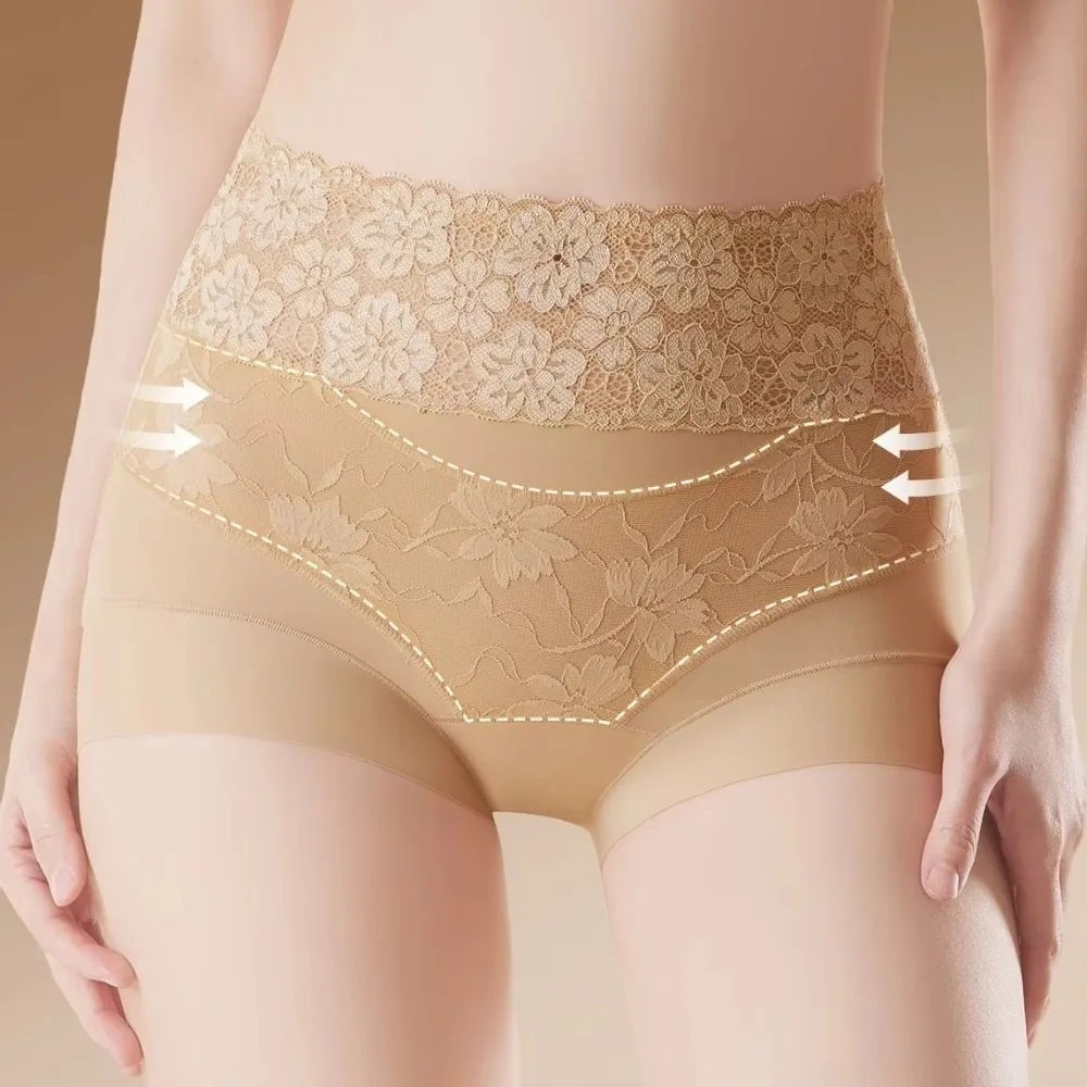 High Waist Seamless Shapewear Pants Seamless Shaping Lift-Enhancing Support Shapewear Underwear Breathable Fabric Lace Trim