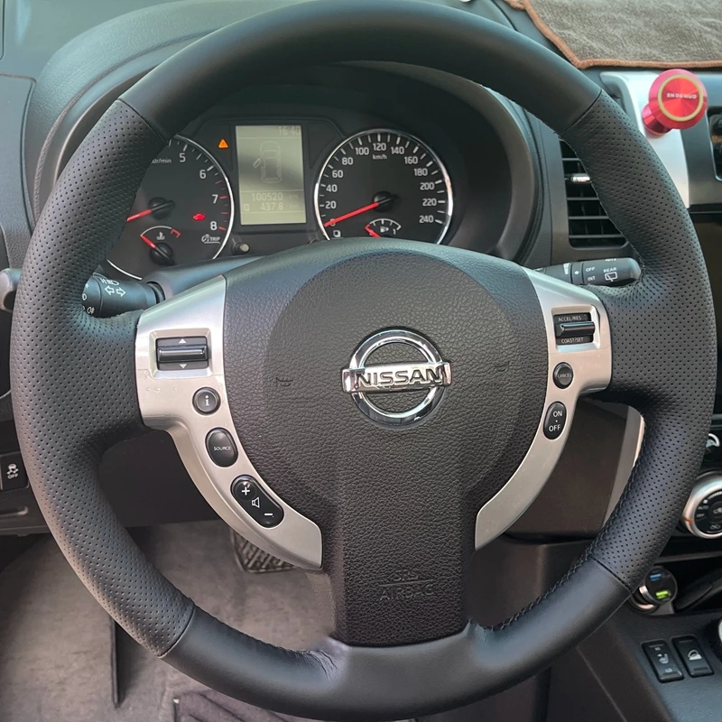 DIY Hand-stitched Black Artificial Leather Car Steering Wheel Cover For Nissan Qashqai 2007-2013 Rogue X-Trail Car Accessories