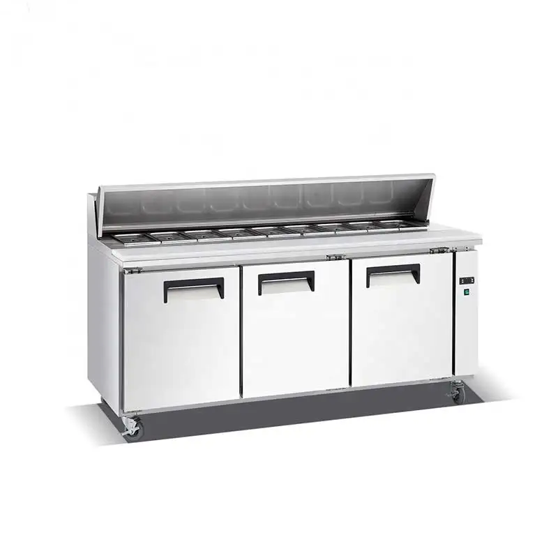 Single-Temperature Stainless Steel Electric Fan Cooling Horizontal Refrigerator Pizza Prep Table and Table Refrigerator
