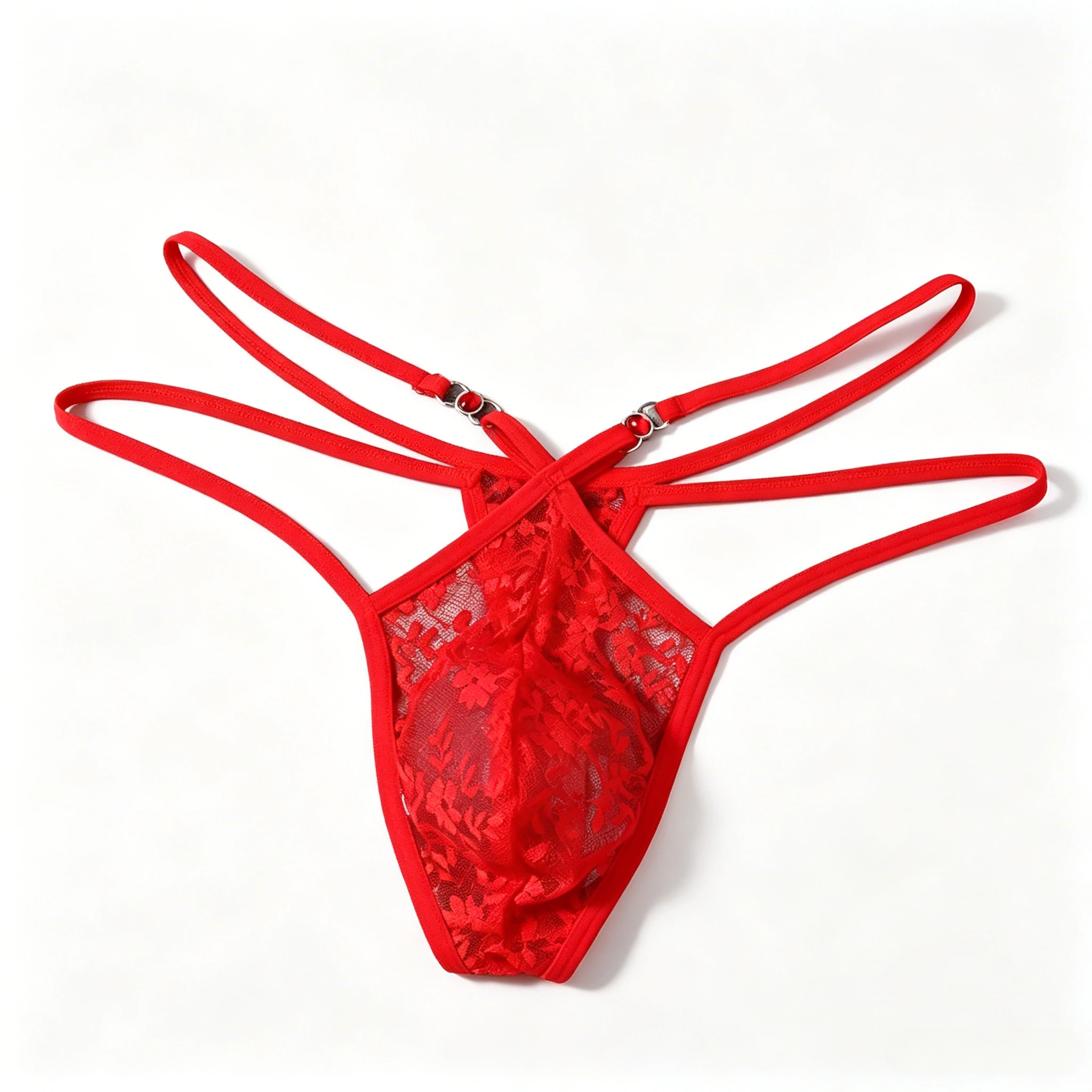 Floral Lace Thong for Men Gem Detail Low-Rise Double-Strap Erotic Underwear Sissy Erotic U Convex Pouch Panties Daily Underpants
