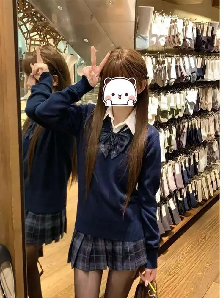 

Japanese Style JK Uniform School Wind Knitted Long Sleeve Set Early Autumn Hoodie Skirt Set Women's Casual Fashion Ensemble