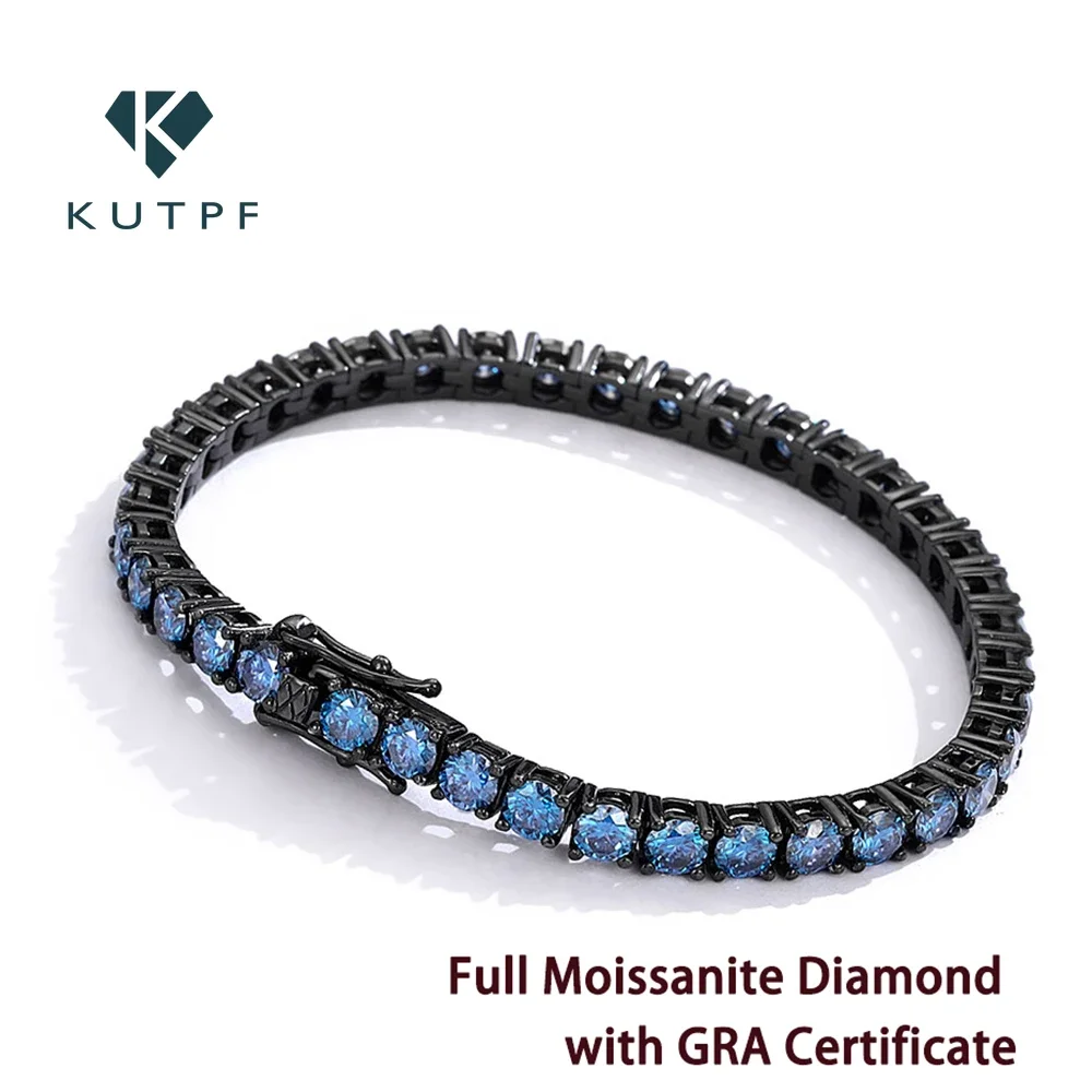 3-5mm Moissanite Tennis Bracelets for Women Men Gra Certified Royal Blue Lab Diamond Bracelet 925 Silver Plated 18k Black Gold