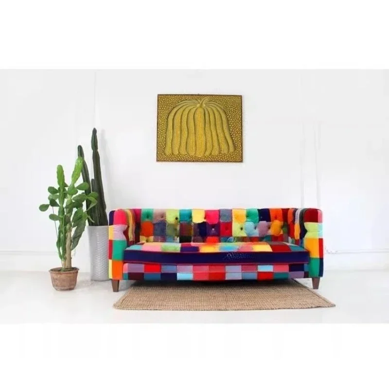 Modern Simple Color Splicing Double Sofa for Small Living Room Multi-Person Comfortable Seating Contrast Design Clothing