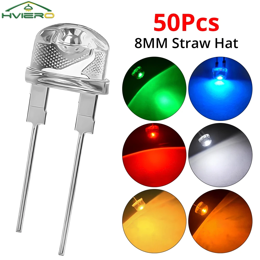 50Pcs 8mm Lamp Bead LED Super Bright Diode Led Power Bulb White Red Yellow Blue Green Emitting Light Decoration Atmosphere Neon