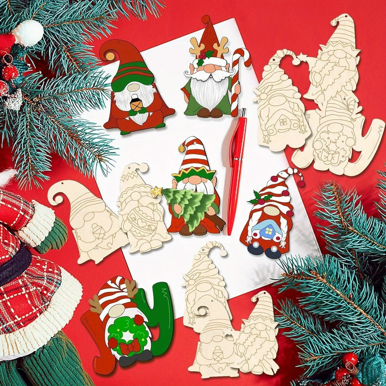 2026New model Latest Models Top Quality 6/12/24/36Pcs Unfinished Dwarf Wooden Cutouts Christmas DIY Painting Craft Decor