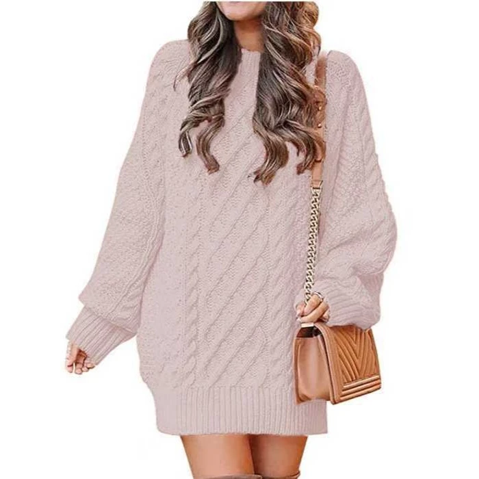 سترة نسائية محبوكة فضفاضة بياقة عالية وإبرة ثي لون نقي كبير الحجم طويل Sve مستدير Ne بلوفر الخريف Faion