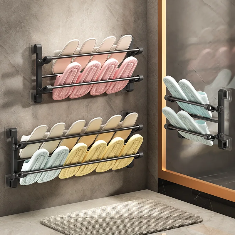 Hot Sale High Quality Wall Mounted Shoes Organizer Bar Rack Nail Free Behind Door Bathroom Shoes Drying Storage Rack