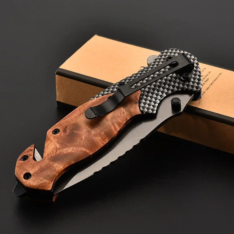 Damascus Steel Folding Knife 9CR18MOV Steel Camping Pocket Knife Outdoor Folding Blade Knife Portable EDC Tool with Clip