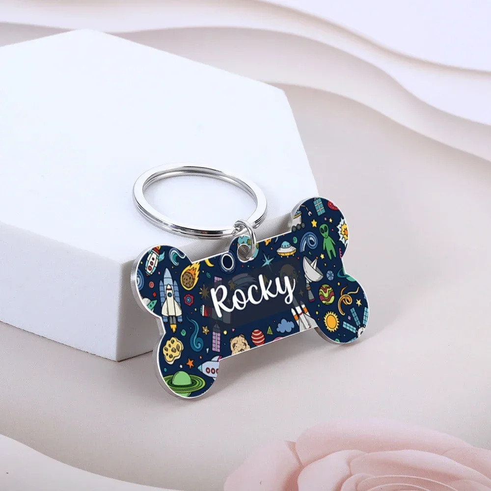 Personalized Pet ID Tag Space Rocky Bone Dog ID Collar Custom Pet Name Anti-lost Tag for Puppy Small Dog Necklace Accessories