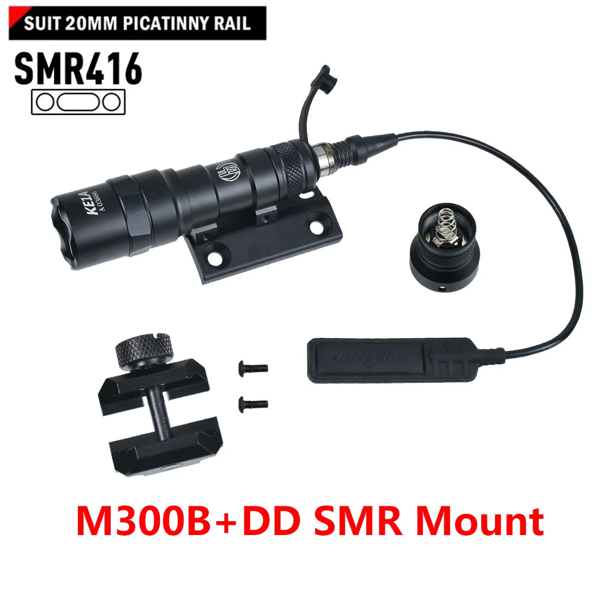 Tactical SUREFIRE M300 M600 Metal Flashlight LED White Light Hunting With DD Offset Mount Base Fit M-K KEY SMR 20MM Rail