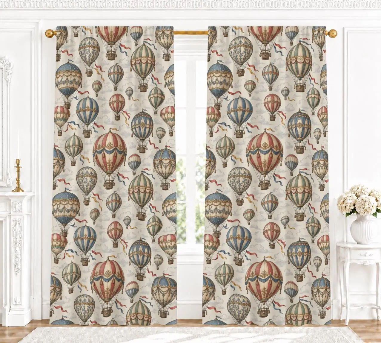 Vintage Hot Air Balloon Print Curtains for Living Room Home Decor Lightweight Sheer Window Drapes