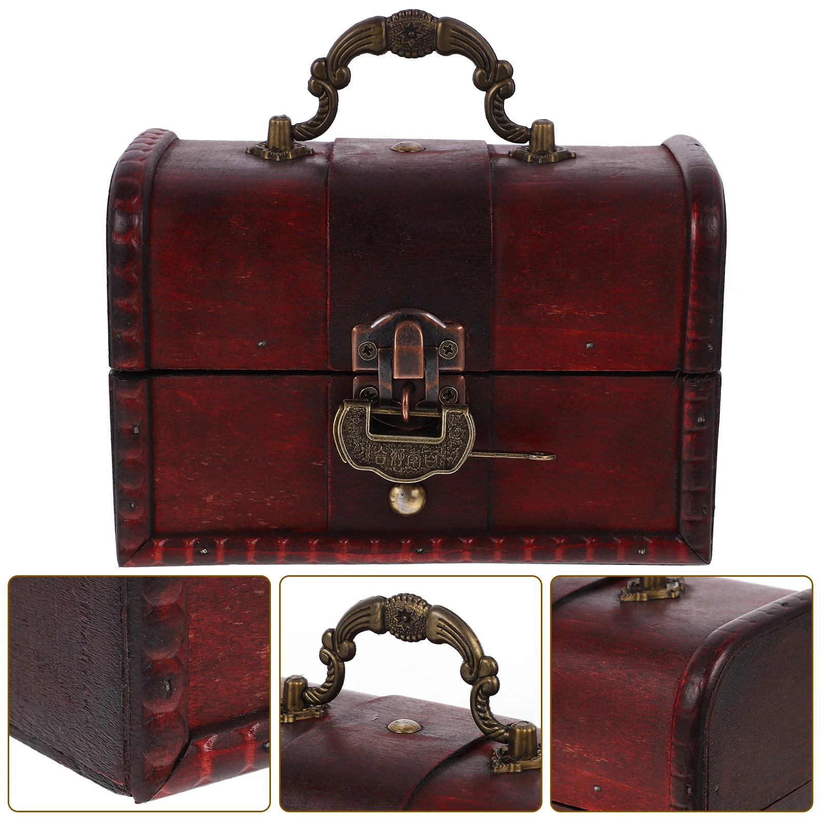 

Retro Wooden Jewelry Box Vintage Treasure Chest Home Office Organizer Compact Storage Case Wood Treasure Chest