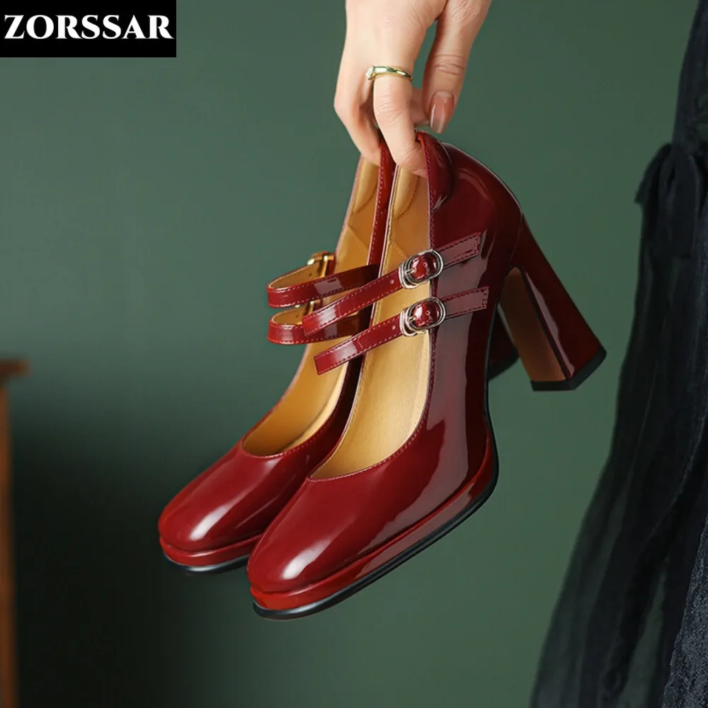 

Women Mary Jane High Heels Round Toe Heel Pumps Women Patent Leather Platform Pumps Red Party Wedding Shoes Chaussures De Femme