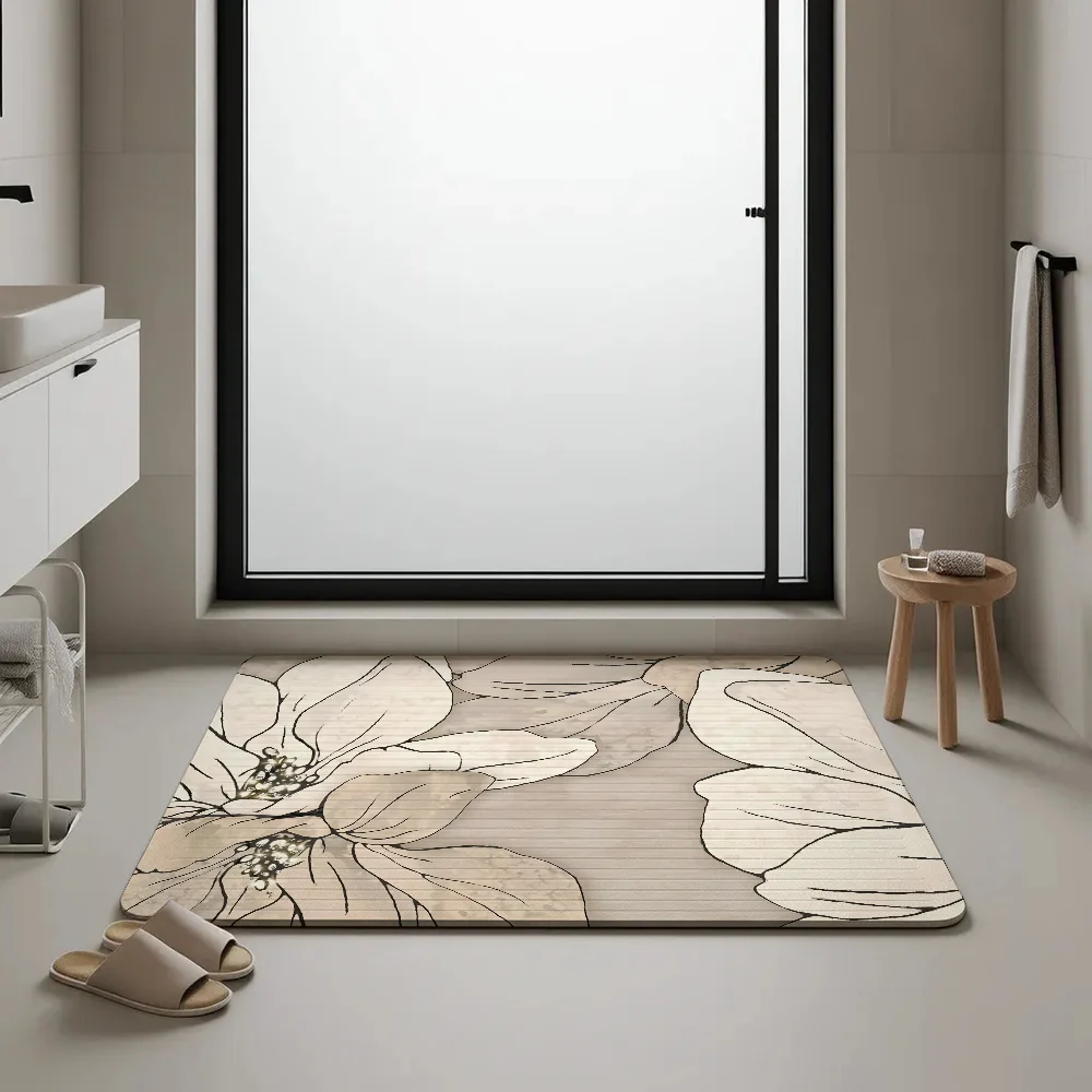 

Vintage Flower Fashion Draining Pad Bathroom Pool Toilet Sink Kitchen Water Absorption Quick Drying Rubber Non-slip Drain Pad