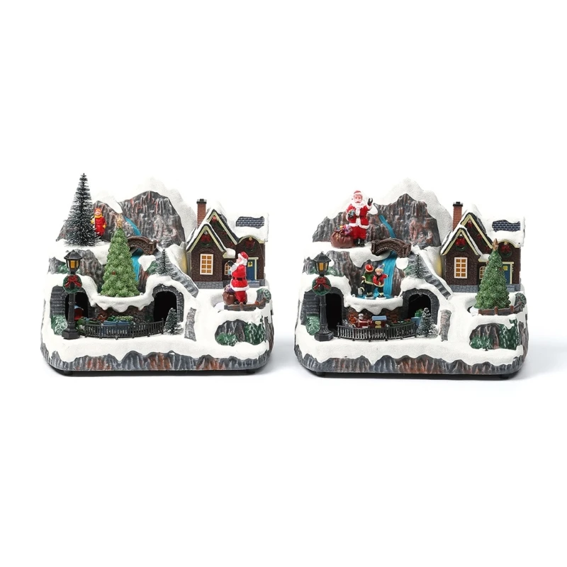 Musikalische Weihnachtsdorf-Figuren mit rotierender Figur für Heim-Tischdekorationen 3XUF – Detail 1