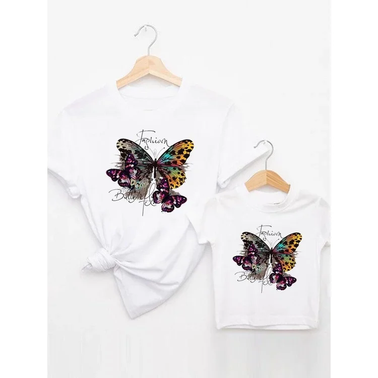 

Graphic Tee T-shirt Fashion Family Matching Outfits Boy Girl Women Kid Child Summer Butterfly Mom Mama Mother Clothes Clothing