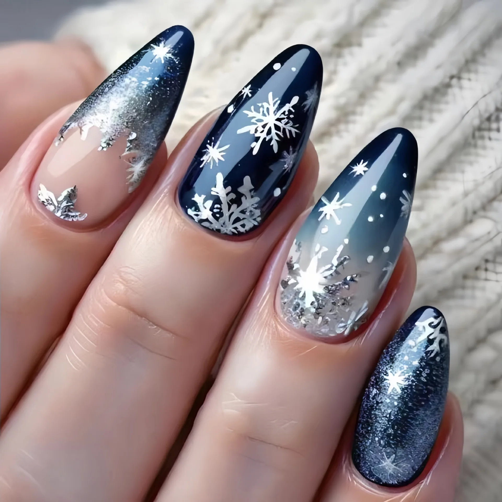 Medium fake nails for Christmas party snowflakes Christmas tree Santa Claus elf alsmond Square tips press on false nail art set